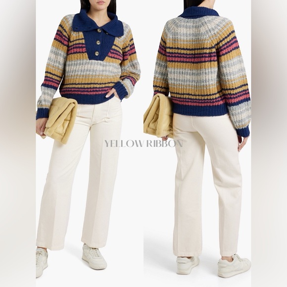 🆕 MOTHER | BUTTON COLLAR STRIPED DETAIL SWEATER | SIZE: M - Picture 7 of 8